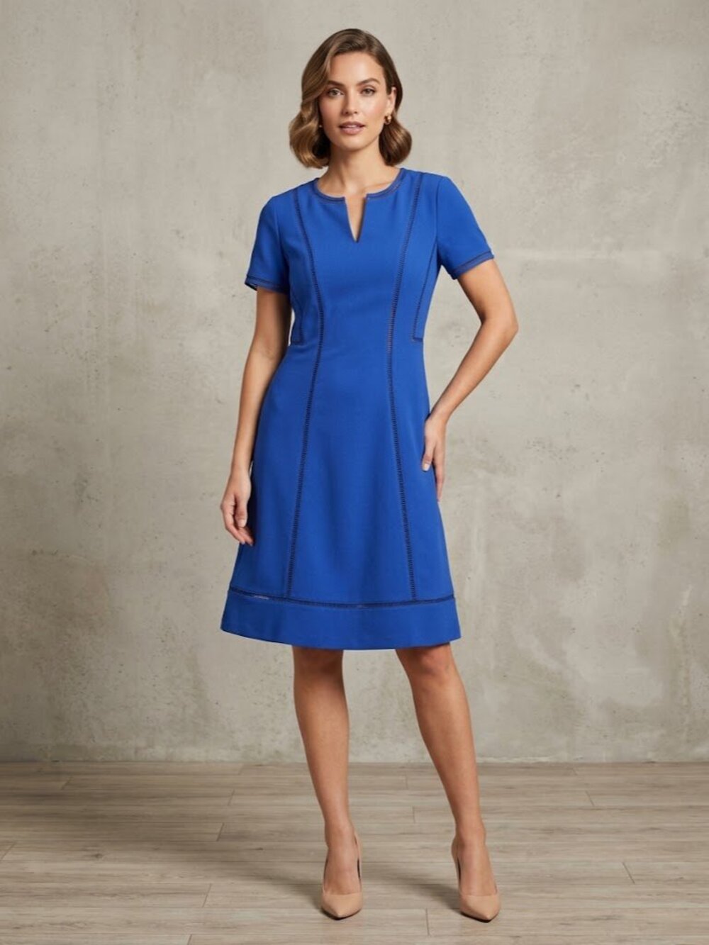 Banana Republic Blue Short Sleeve Dress With Open Weave Detail
